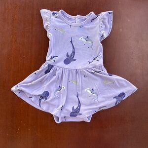Kyte Baby Bodysuit Twirl Dress in Taro Shark 3-6M